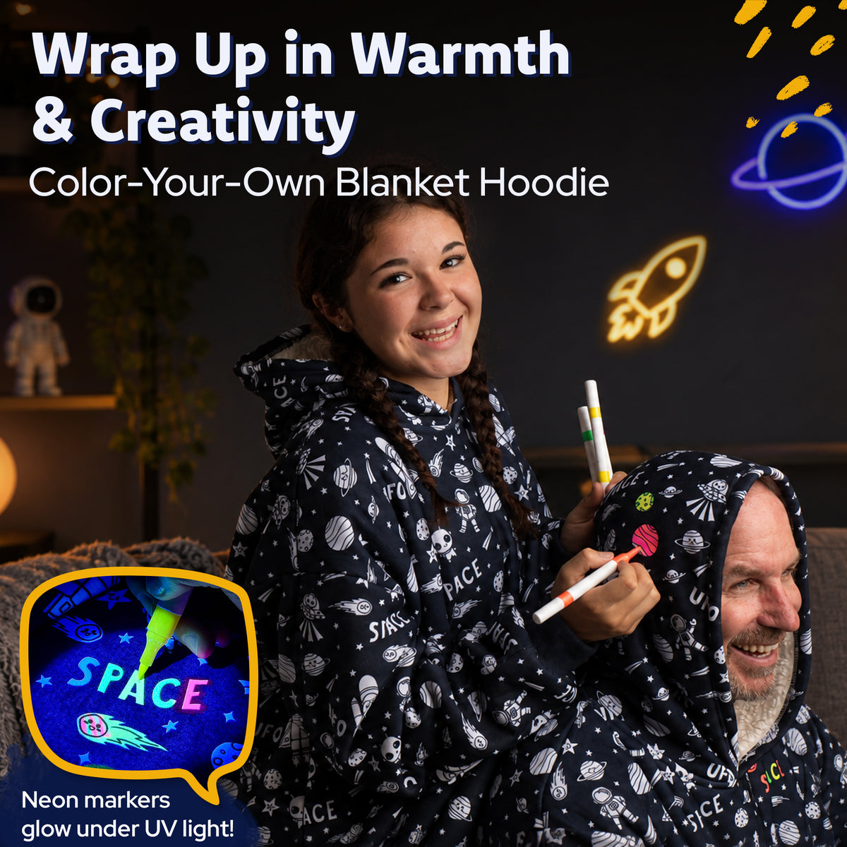 Space Coloring Hoodie Blanket