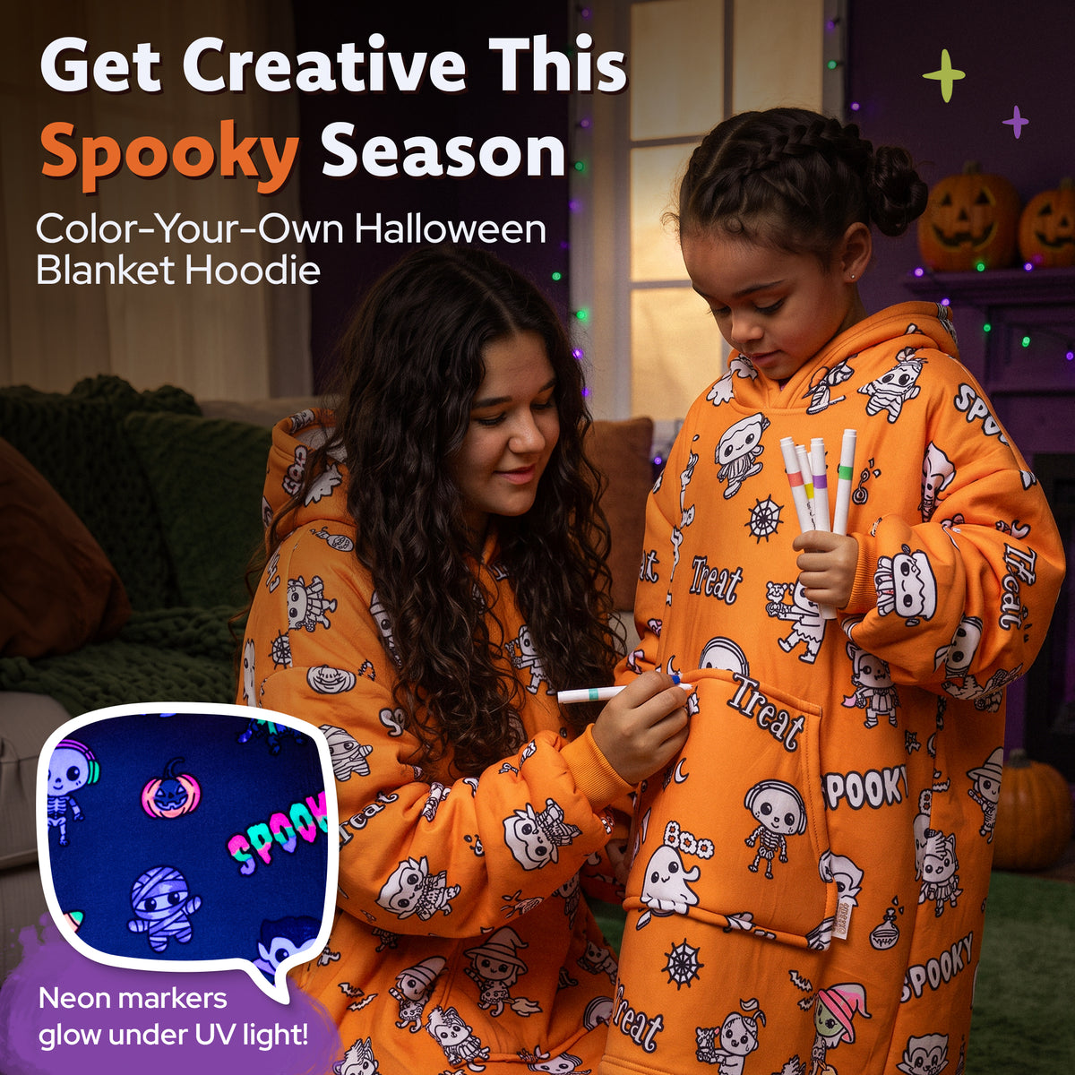 Halloween Coloring Hoodie Blanket