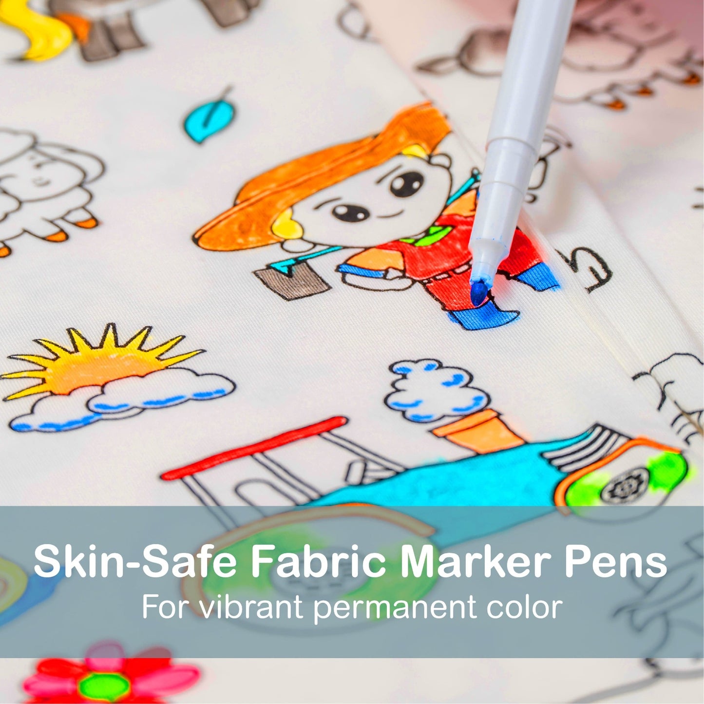 Coloring Pajamas for Kids with Markers - Farm Theme Soft Stretchy Bamboo Viscose 2-Piece Unisex PJs Set, Color Your Own Pajamas