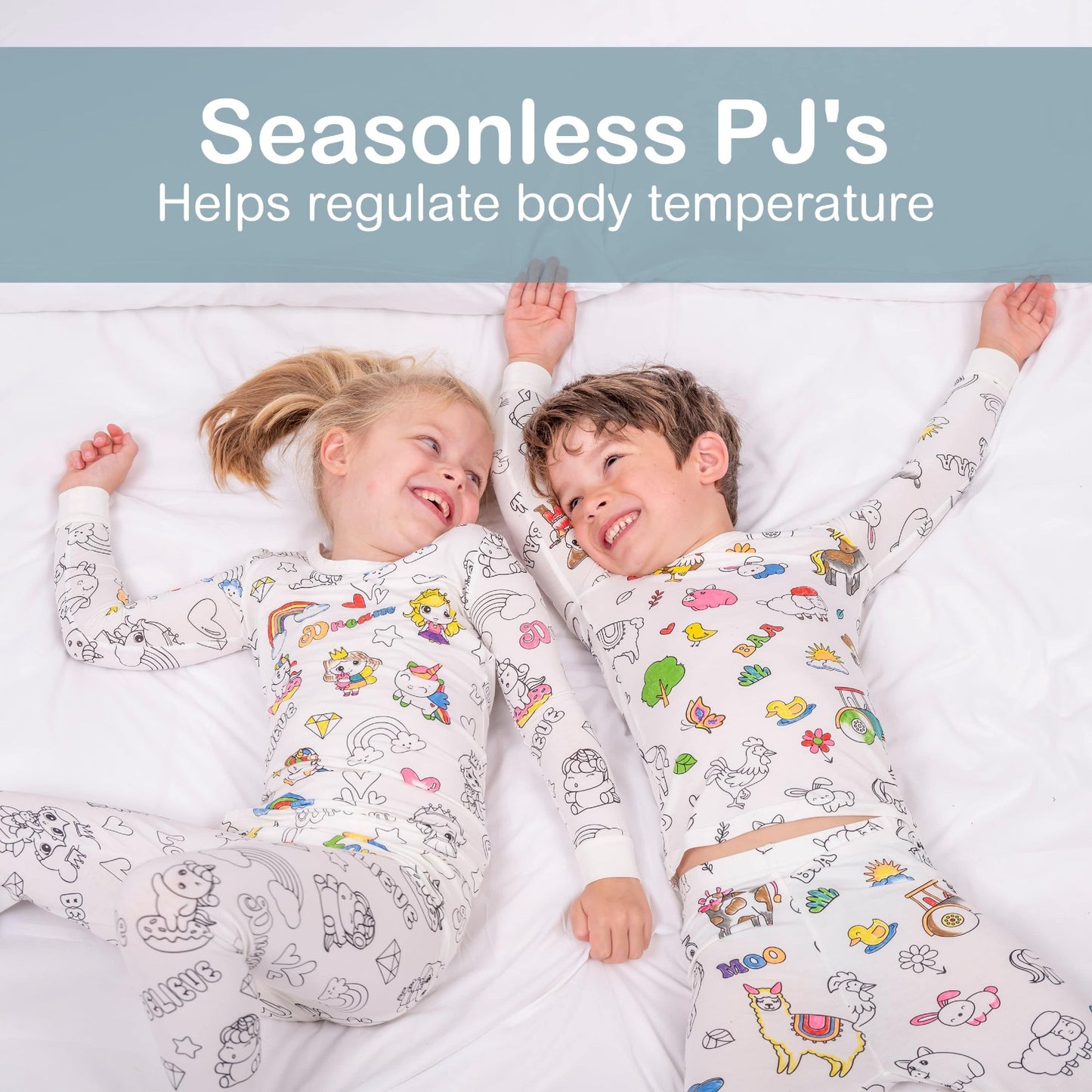 Kids Colorable Pajamas with Markers - Snug Fit Bamboo Viscose PJs - Princess and Unicorn