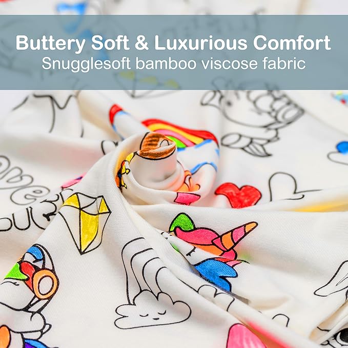 Coloring Pajamas for Kids with Markers - Mermaid Theme Soft Stretchy Bamboo Viscose 2-Piece Unisex PJs Set, Color Your Own Pajamas
