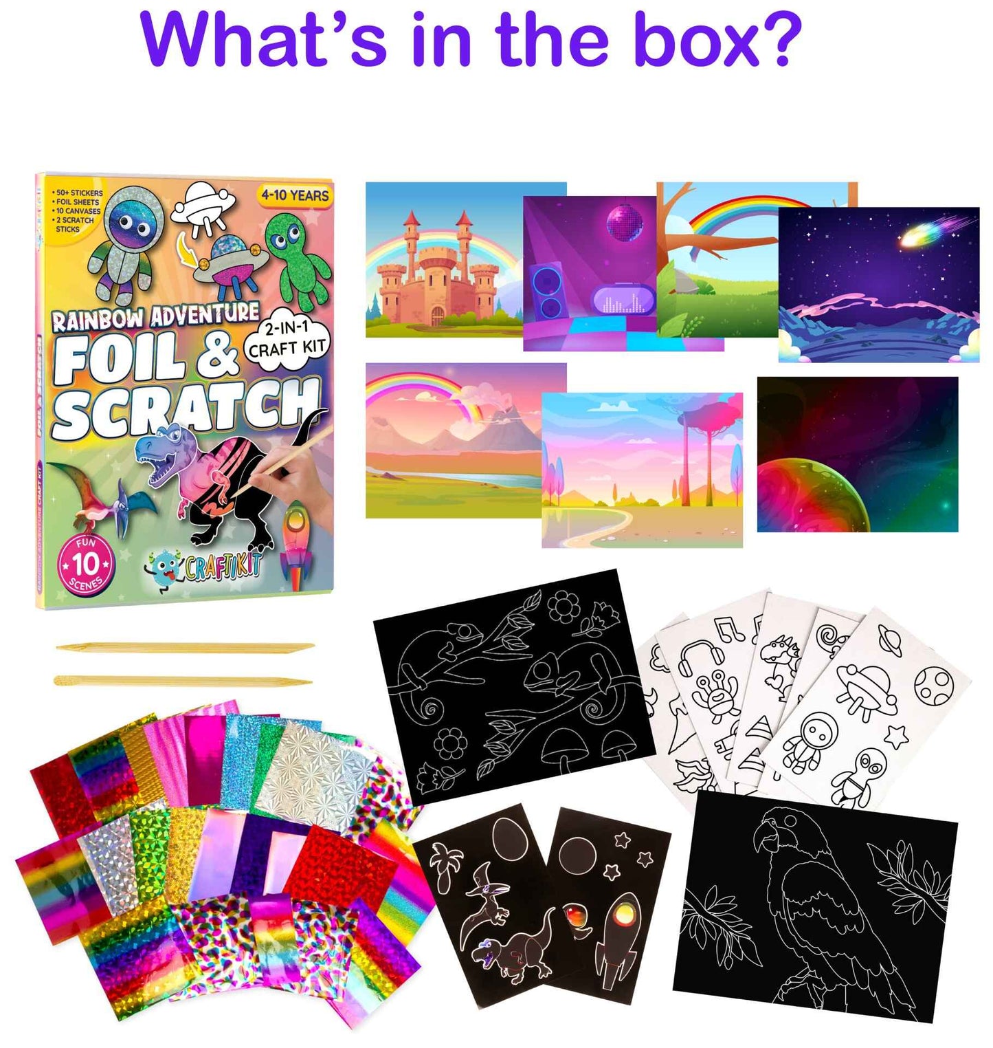 Rainbow Adventure Foil and Scratch Art Kit