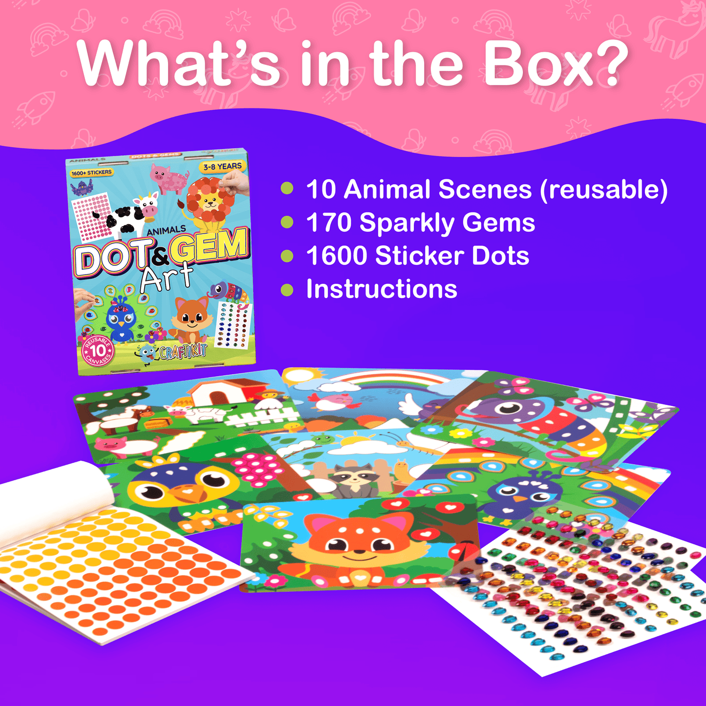 Dots & Gems Animal Craft Kit for Kids - 10 Simple & Fun Sticker Activities for Kids - Ages 3-8