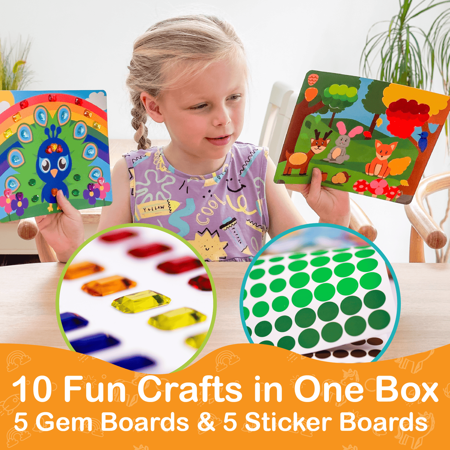 Dots & Gems Animal Craft Kit for Kids - 10 Simple & Fun Sticker Activities for Kids - Ages 3-8