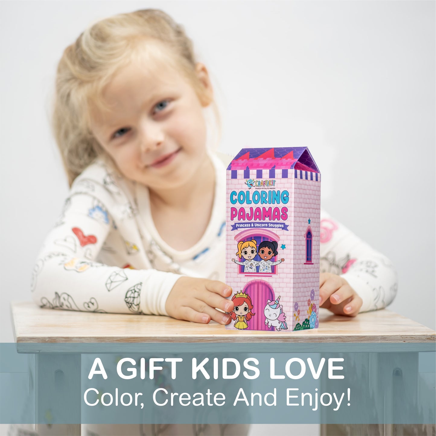 Kids Colorable Pajamas with Markers - Snug Fit Bamboo Viscose PJs - Princess and Unicorn