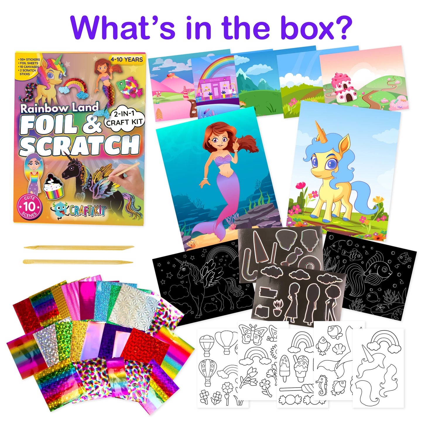 Rainbow Land Foil and Scratch Art Kit
