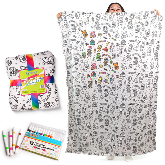 Color-in Blanket for Kids & Adults – Creative Blanket Craft Kit – Permanent Marker Design – Sherpa Fleece, Machine Washable - 40" x 60"