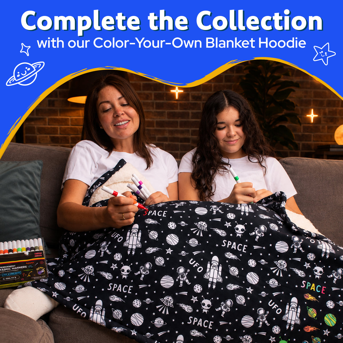 Space Coloring Hoodie Blanket