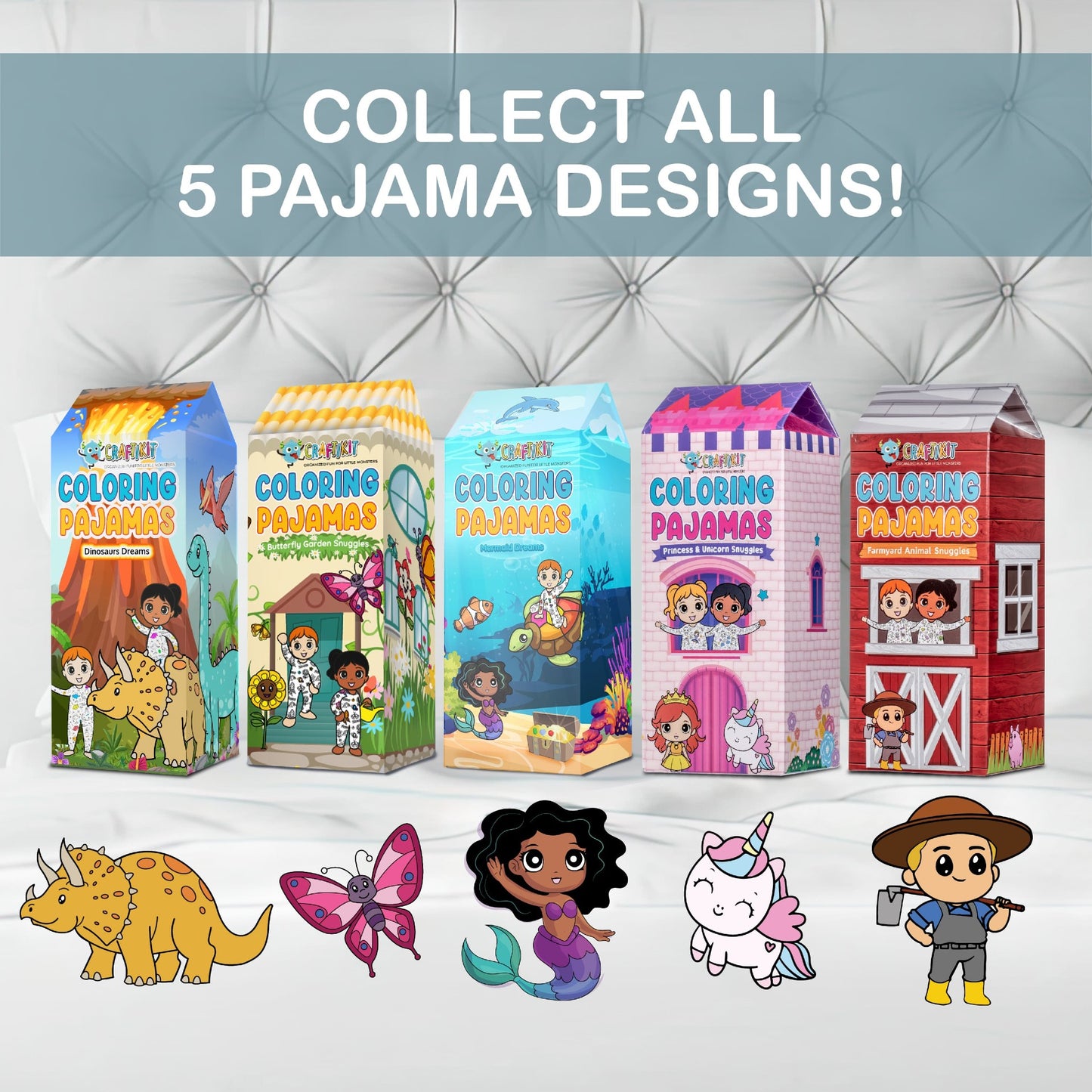 Coloring Pajamas for Kids with Markers - Dinosaur Theme Soft Stretchy Bamboo Viscose 2-Piece Unisex PJs Set, Color Your Own Pajamas