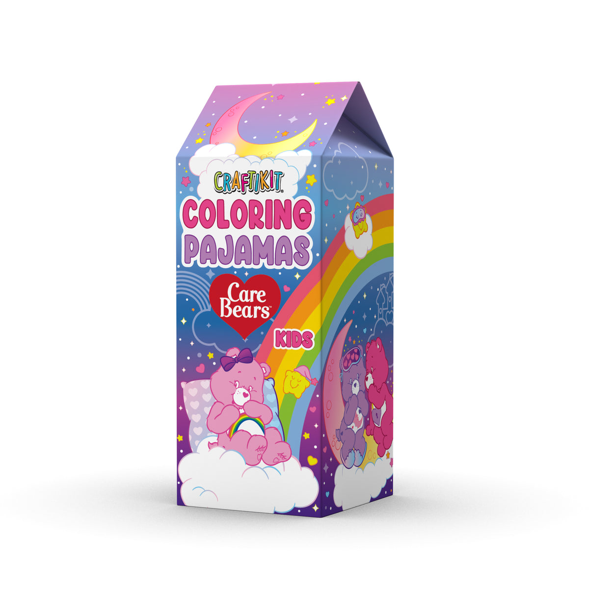 Care Bears kids coloring pajamas in the illustrated Craftikit gift box.