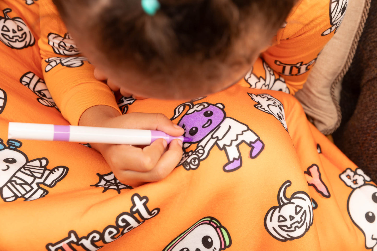 Halloween Coloring Blanket for Grown-Ups, 16 Fabric Markers Included
