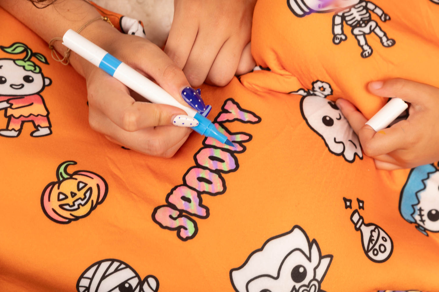 Halloween Coloring Blanket for Grown-Ups, 16 Fabric Markers Included