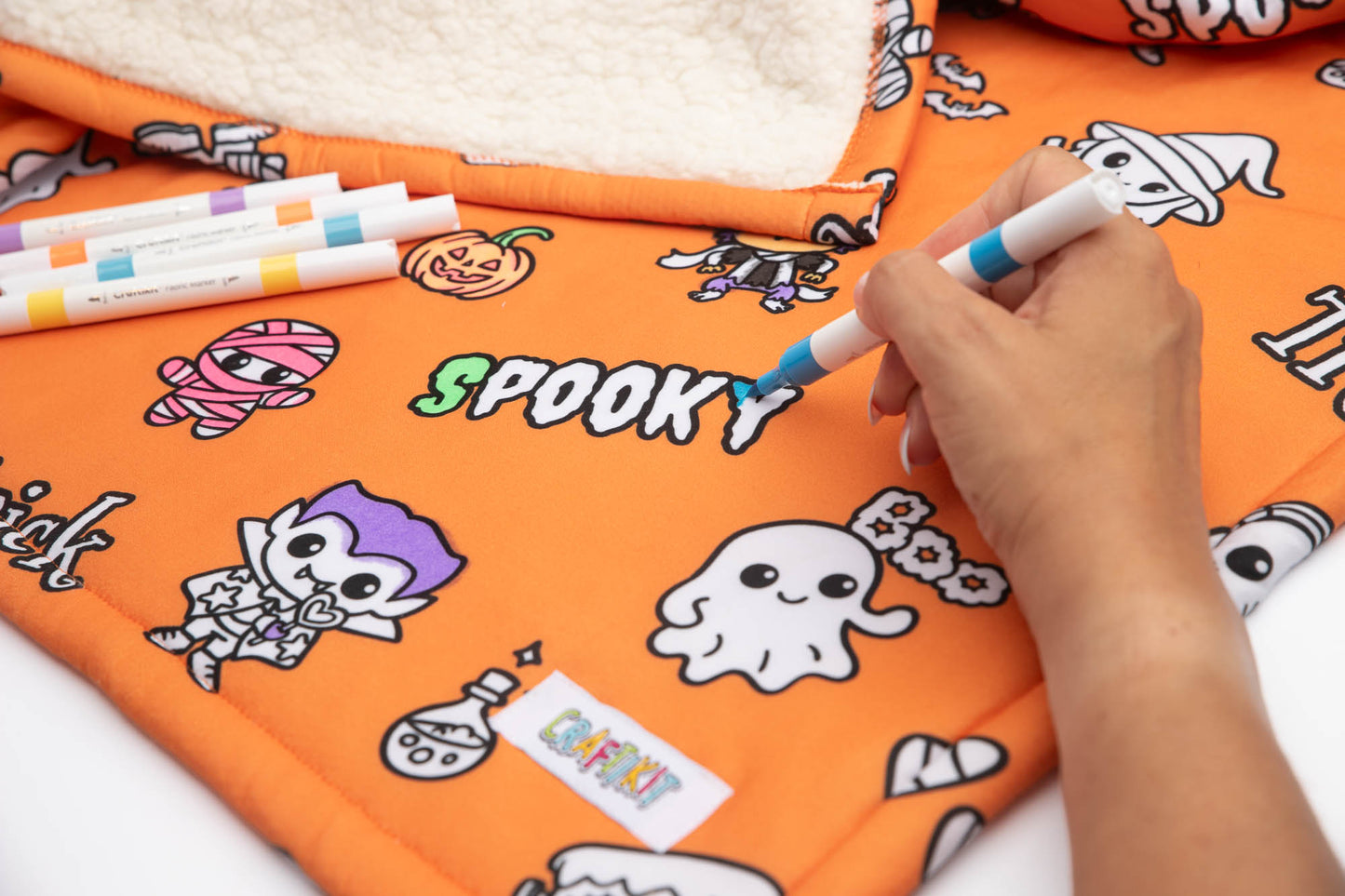 Halloween Coloring Blanket for Grown-Ups, 16 Fabric Markers Included