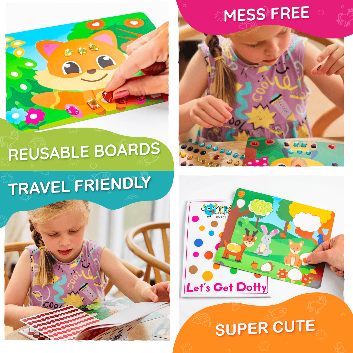 Dots & Gems Animal Craft Kit for Kids - 10 Simple & Fun Sticker Activities for Kids - Ages 3-8