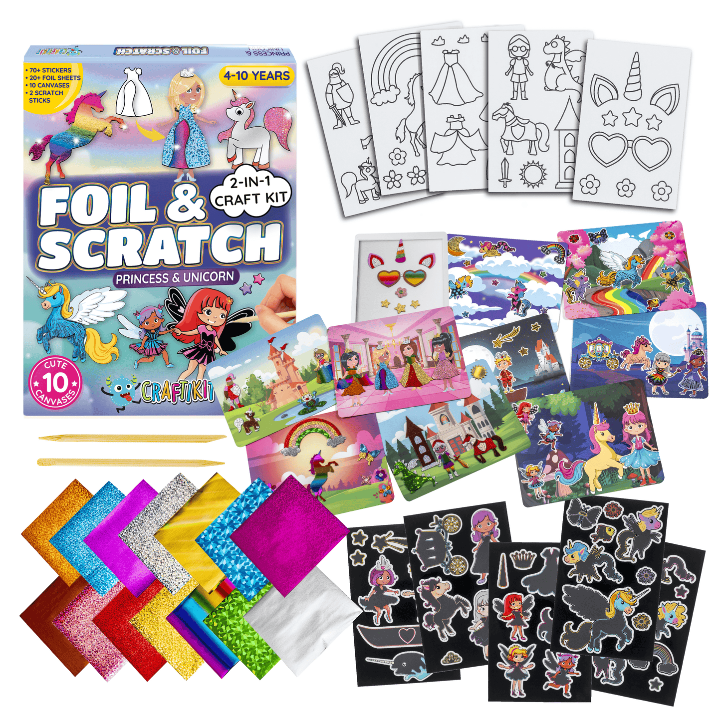 Princess & Unicorn Foil Art & Rainbow Scratch Art for Kids