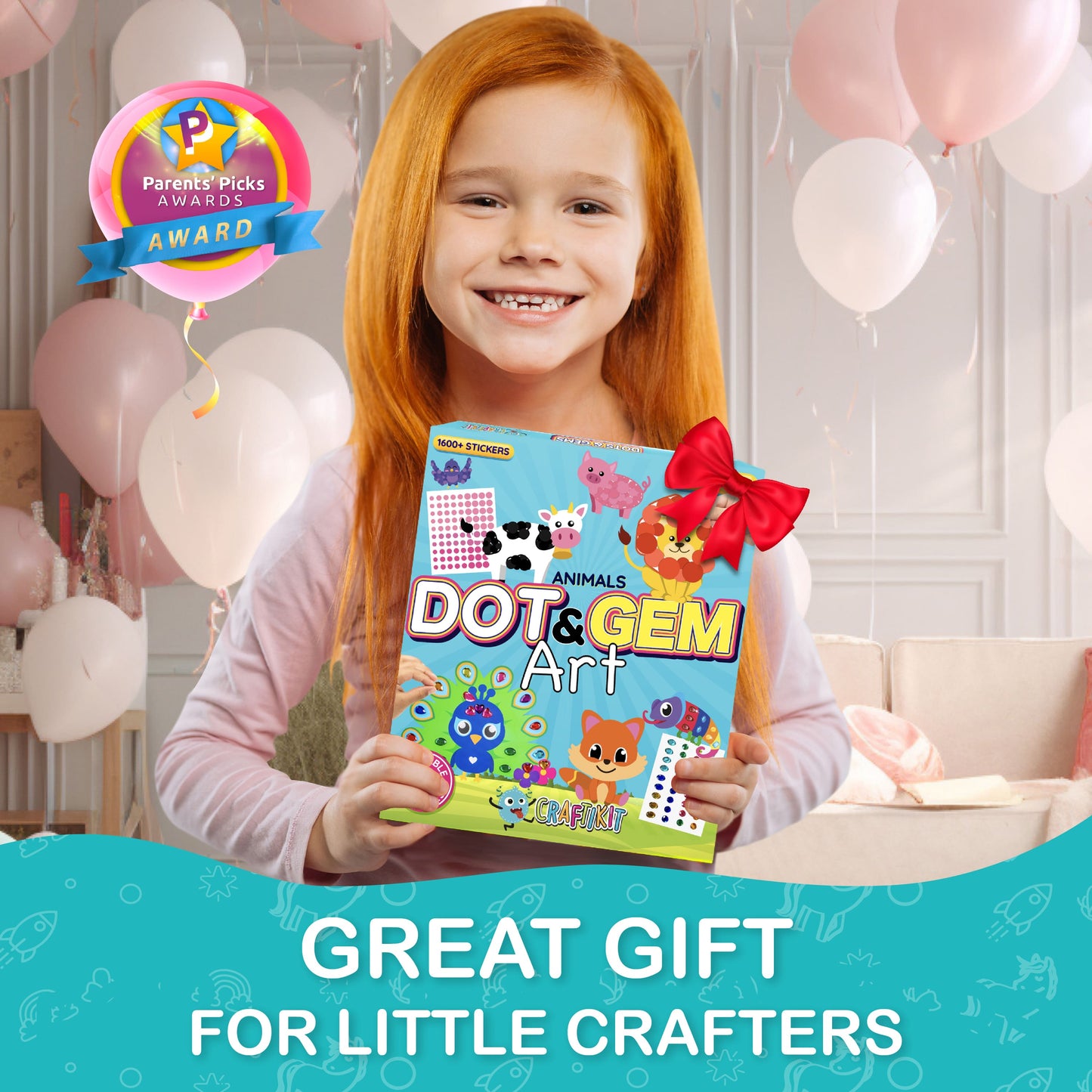 Dots & Gems Animal Craft Kit for Kids - 10 Simple & Fun Sticker Activities for Kids - Ages 3-8