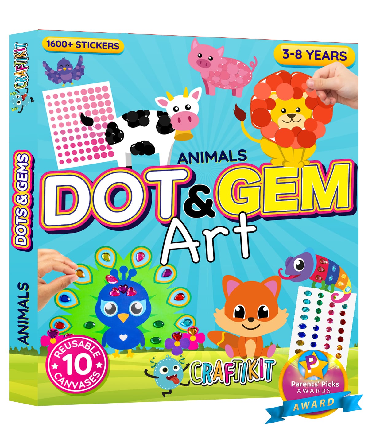 Dots & Gems Animal Craft Kit for Kids - 10 Simple & Fun Sticker Activities for Kids - Ages 3-8